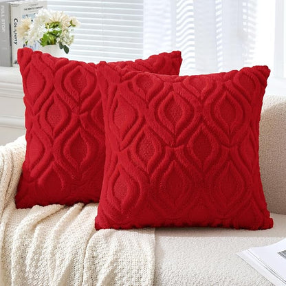 MIULEE Christmas Red Throw Pillow Covers 20x20 Inch, Soft Winter Plush Faux by MIULEE