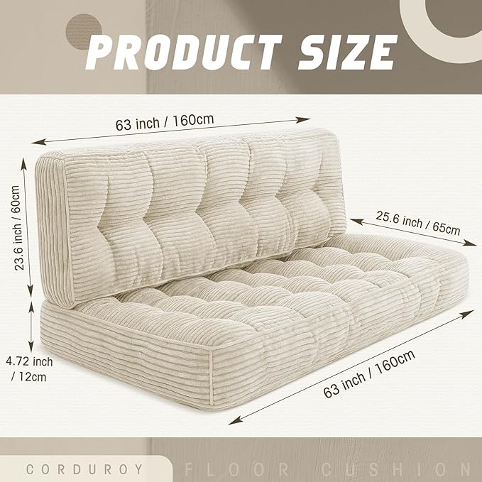 63 Inch Folding Sofa Bed Convertible Chair, 2-in-1 Convertible Boneless Sofa - Image 3