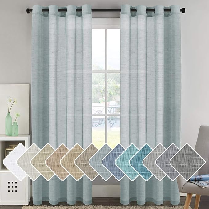 H.VERSAILTEX Linen Semi Sheer Curtains 96 inches Long Pair Set Linen Textured by HVERSAILTEX