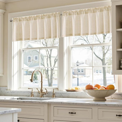 jinchan Valance Curtain Linen Textured Striped Window Curtain - Image 4