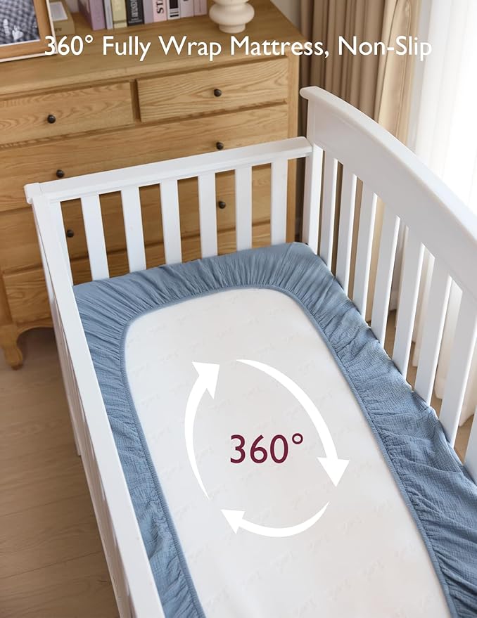 Momcozy Muslin Standard Fitted Crib Sheets, 2 Pack Soft Breathable Natural - Image 6