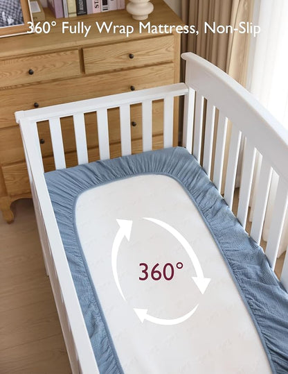 Momcozy Muslin Standard Fitted Crib Sheets, 2 Pack Soft Breathable Natural - Image 6