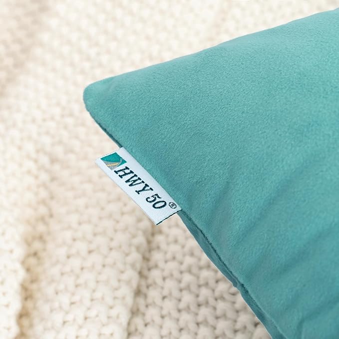 HWY 50 Teal Blue Velvet Rectangular Throw Pillow Covers 12x20 Inch - Image 4