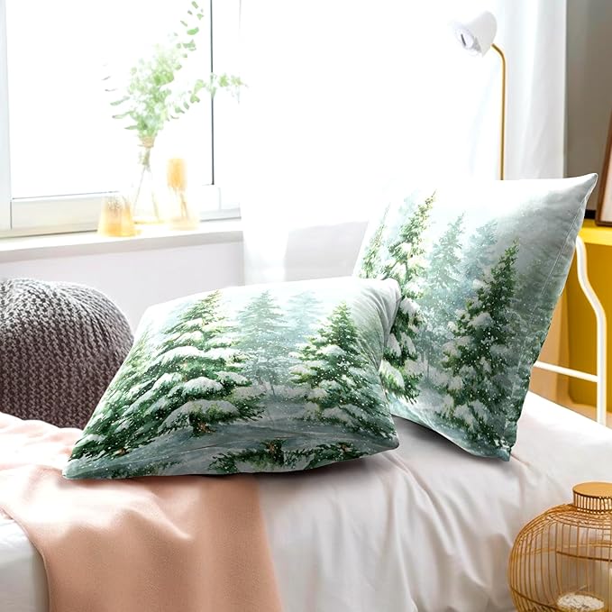2 Packs Winter Snowy Pine Tree Throw Pillow Covers 24x24 inch - Image 6