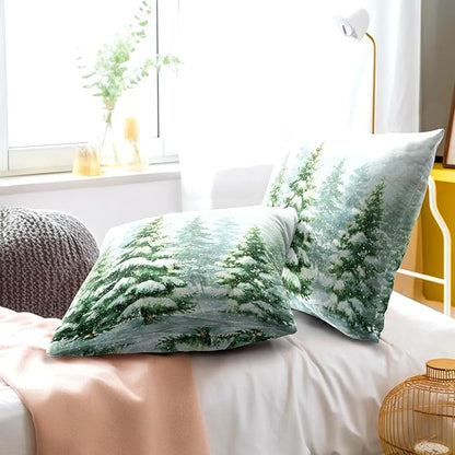 2 Packs Winter Snowy Pine Tree Throw Pillow Covers 24x24 inch - Image 6