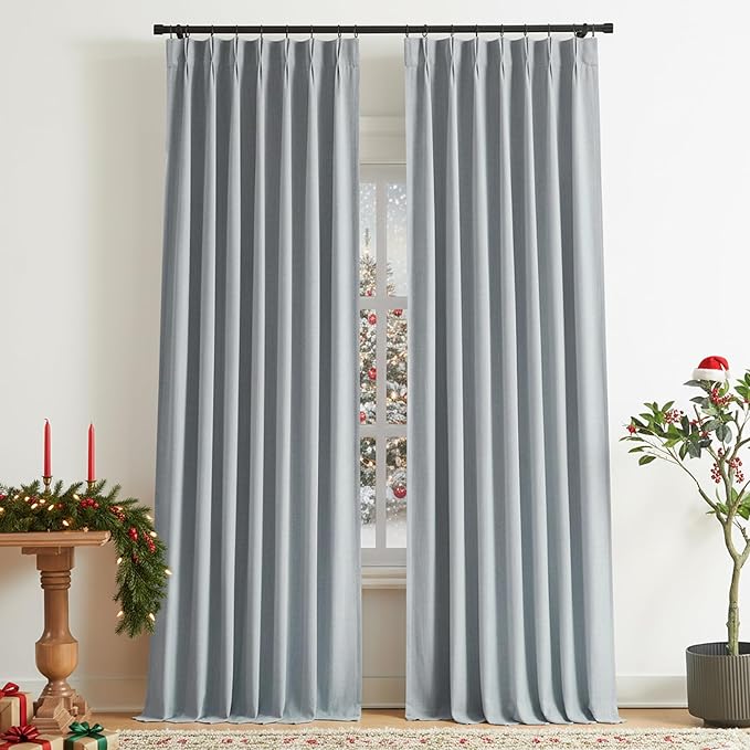 Vision Home Blue Gray Pinch Pleated Full Blackout Curtains Linen Blended Room by VisionHome