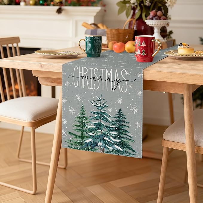 OTOSTAR Christmas Tree Snowflakes Merry Christmas Table Runner, Xmas Seasonal - Image 8