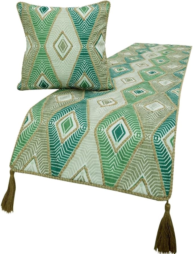 The HomeCentric King/Queen/Twin Green Designer CA King 86"x18" Bed Runner by TheHomeCentric