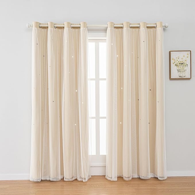 FANLI 2 Panels Star Blackout Curtains by FANLI