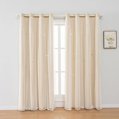 FANLI 2 Panels Star Blackout Curtains by FANLI