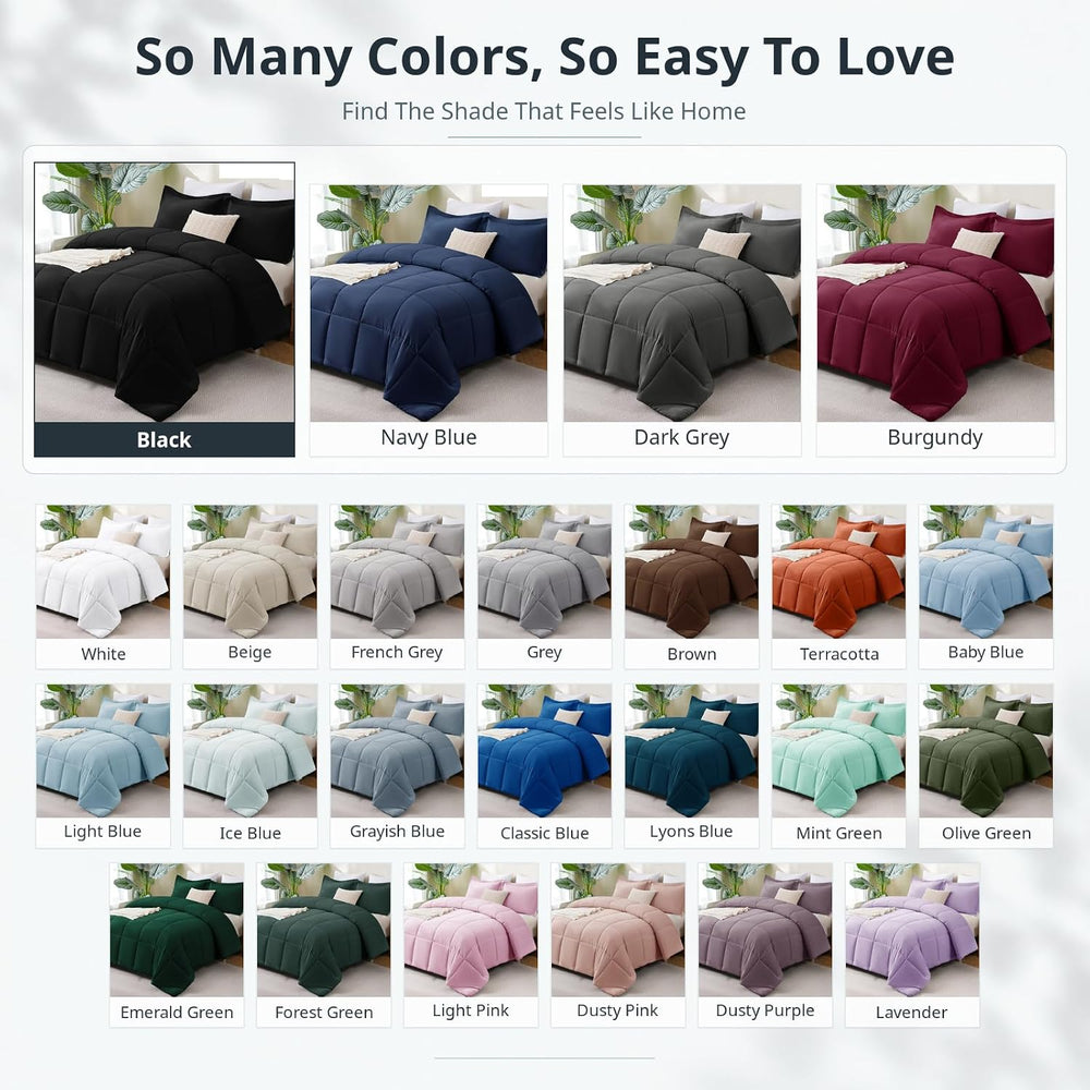 CozyLux Queen Size Comforter Set, 3-Piece Box-Stitched, Navy Blue