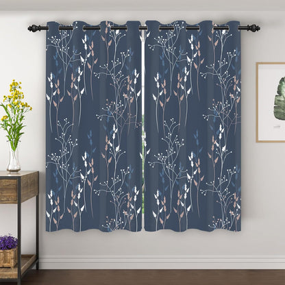 blue leaves blackout curtains 63 inch length, room, main product view