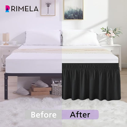 RIMELA Black Bed Skirt Full Size 18 Inch Drop, Elastic Bed Skirting - Image 3