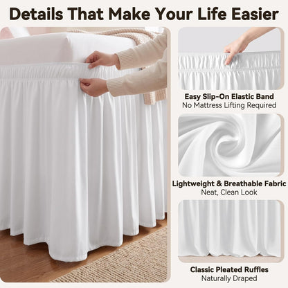 white twin xl college dorm bed skirt 42", close-up detail