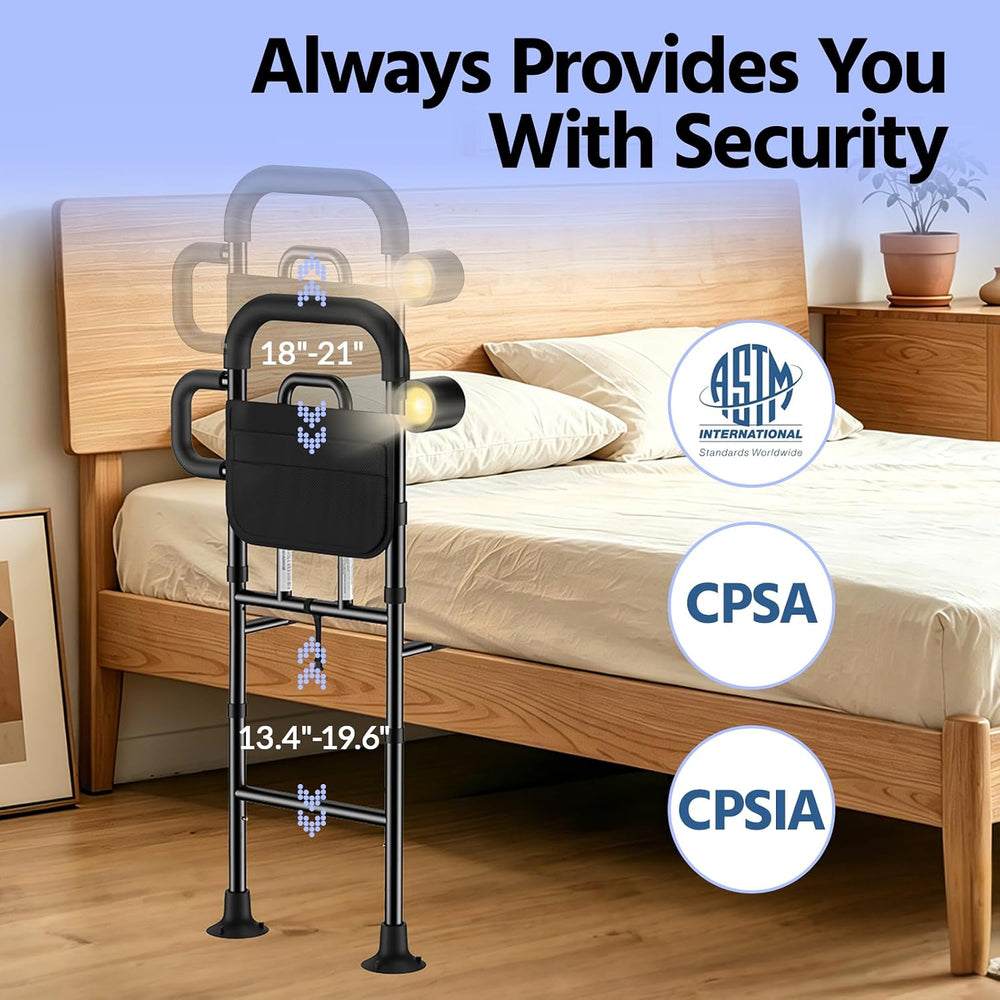 Bed Rails for Elderly Adults Safety with Remote Control Light - Height Adjust...