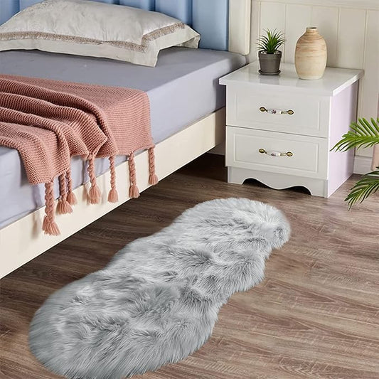 Latepis Faux Sheepskin Fur Rug 2x4 Feet Light Grey Fluffy Rugs Shag Furry Rug by Latepis