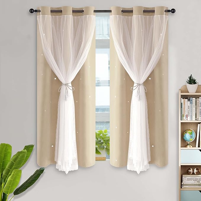 Kinryb Starry Curtains for Kids Double Layer Curtains Thermal Insulated Drpaed by Kinryb