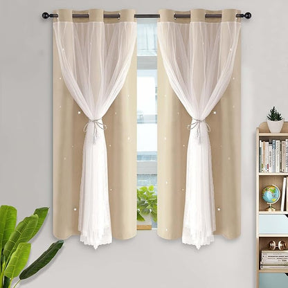Kinryb Starry Curtains for Kids Double Layer Curtains Thermal Insulated Drpaed by Kinryb
