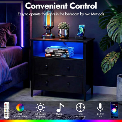 27" led nightstand set 2 with charging station showing dimensions