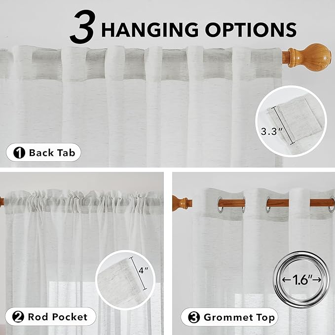 Deconovo Light Filtering Linen Look Curtains, Semi Sheer Back Tab Panels - Image 5