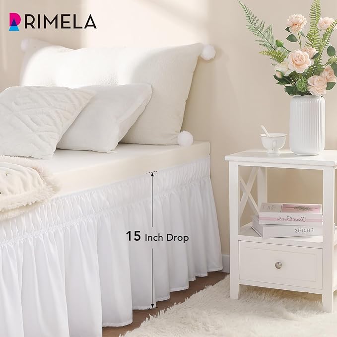 RIMELA White Bed Skirt Twin Size 15 Inch Drop, Elastic Bed Skirting - Image 4