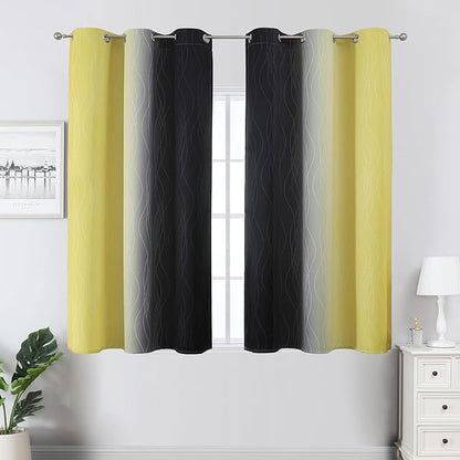Estelar Textiler Yellow and Black Ombre Blackout Curtains 54 Inch Length - Image 2