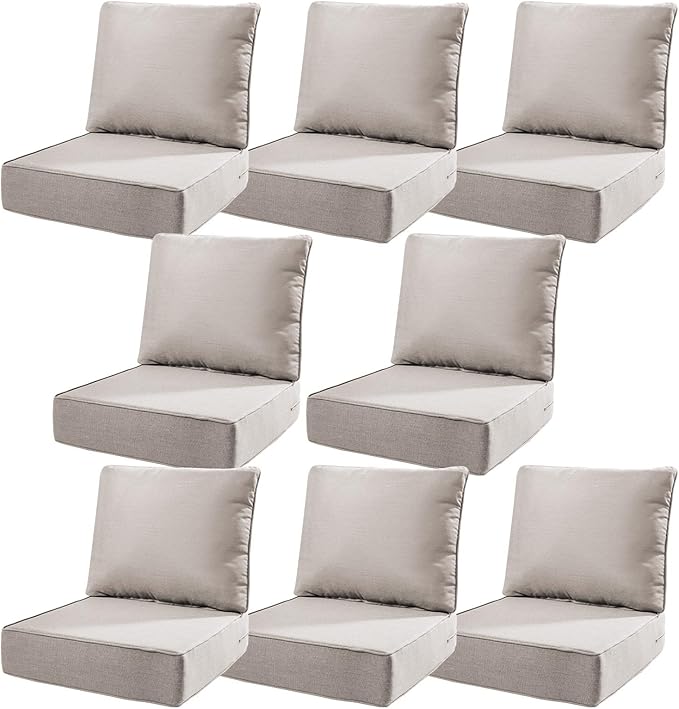 6" Thick Outdoor Cushions 22x24x6, 8-Set Deep Seat Patio Cushions by Pugire