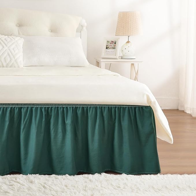 RIMELA Emerald Green Bed Skirt King Size 18 Inch Drop, Wrap Around Elastic by RIMELABedSkirt