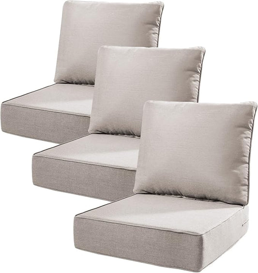 6" Thick Outdoor Cushions 22x24x6, 3-Set Deep Seat Patio Cushions by Pugire