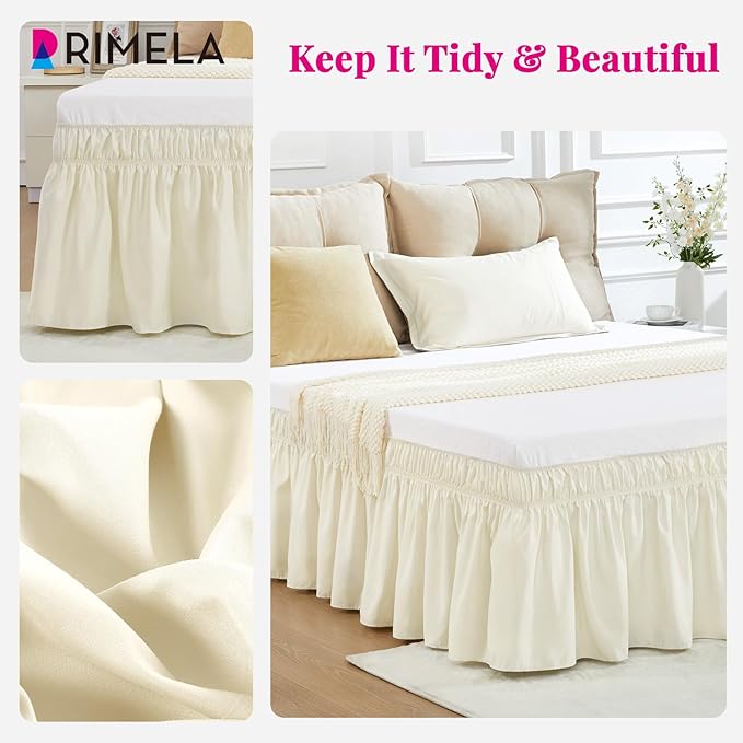 RIMELA Ivory Bed Skirt Queen Size 15 Inch Drop, Elastic Bed Skirting - Image 8