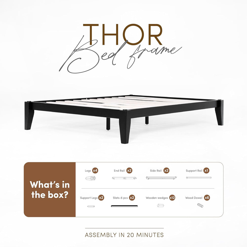 Thor Japanese Joinery Bed Frame Twin XL, Solid Wood (Midnight Charcoal)