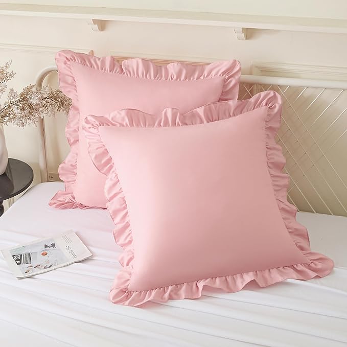 KKJIAF Ruffle Pillow Cases 24x24 Inches, Light Pink Square Ruffled Pillow by KKJIAF