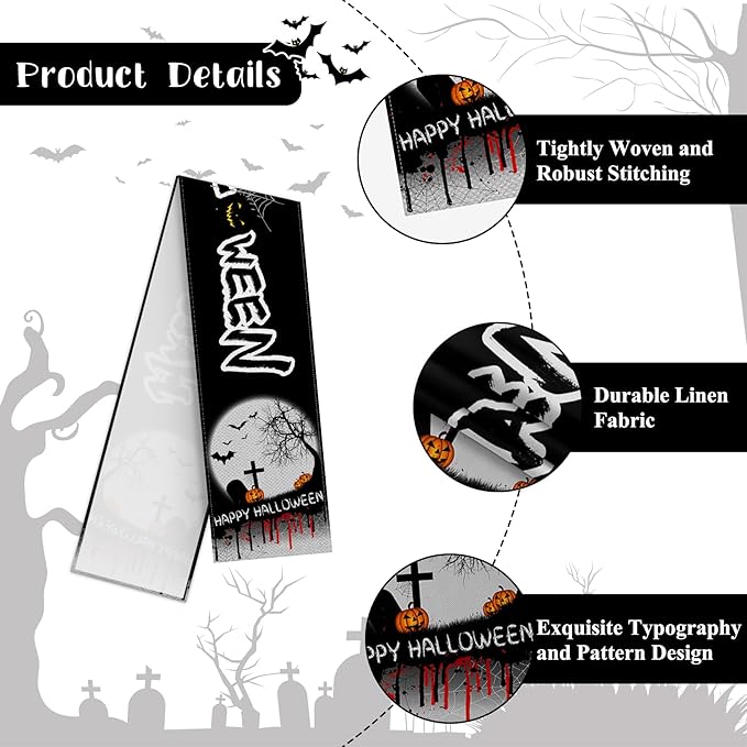 Happy Halloween Table Runner Spooky Bloody Spider Web Bat Pumpkin Kitchen - Image 7