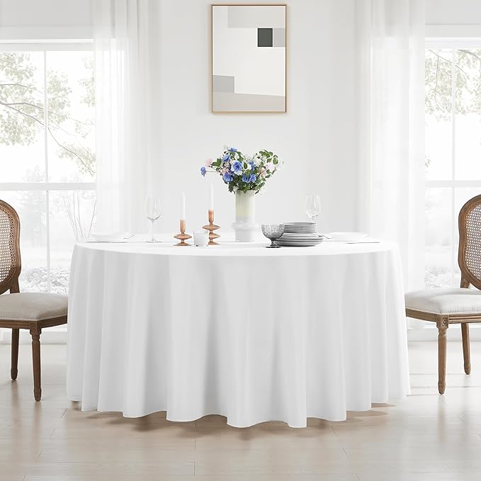 Round Tablecloth 120 Inch 8 Pack White Tablecloths Washable Decorative Linen - Image 4