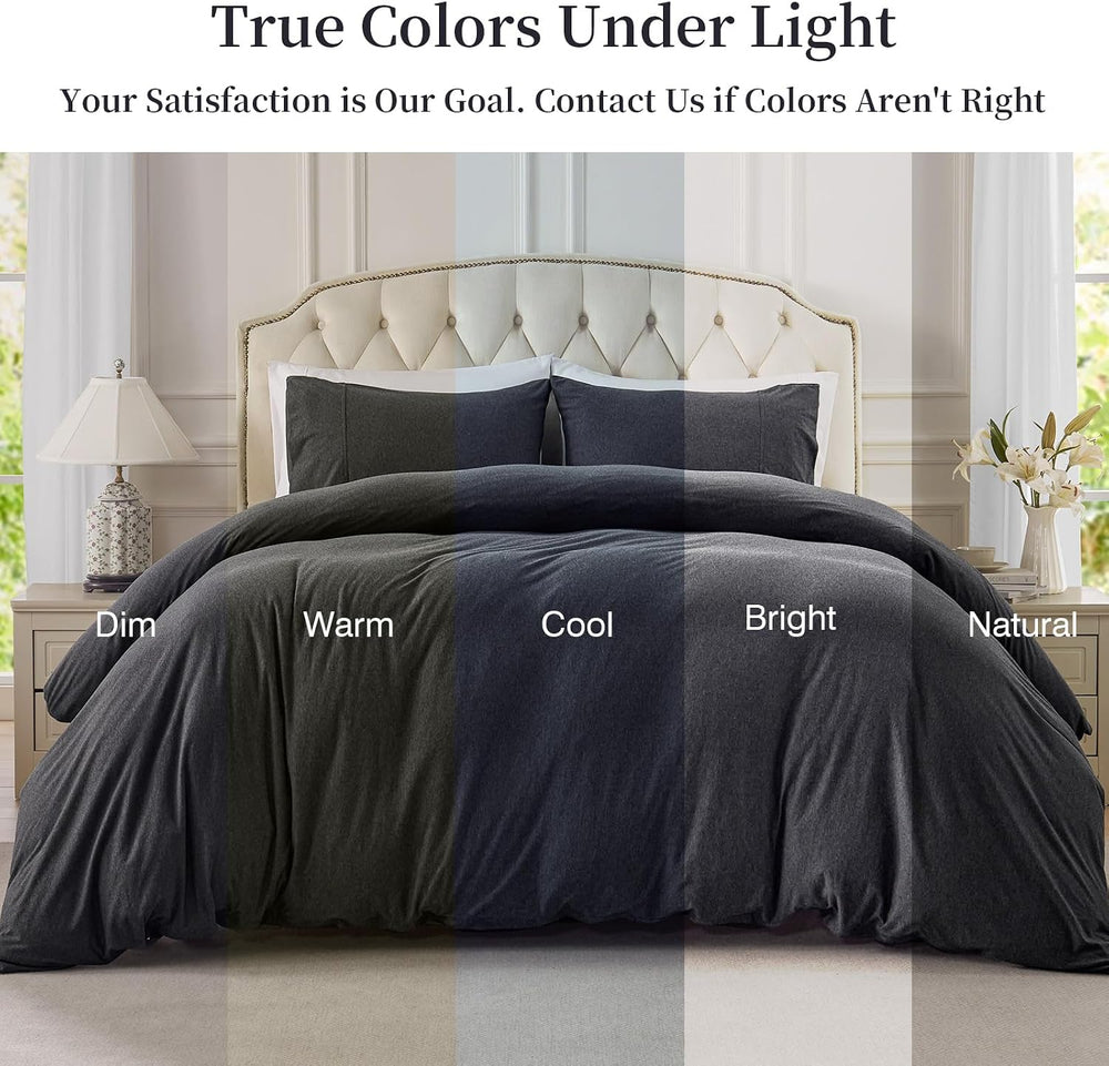 PURE ERA Jersey Knit Duvet Cover Set Heather Charcoal Grey Queen