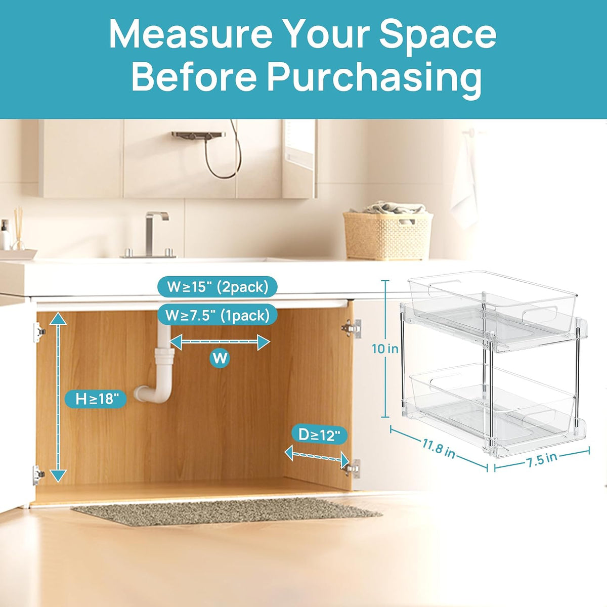 vtopmart 4 pack pull out bathroom under sink, close-up detail