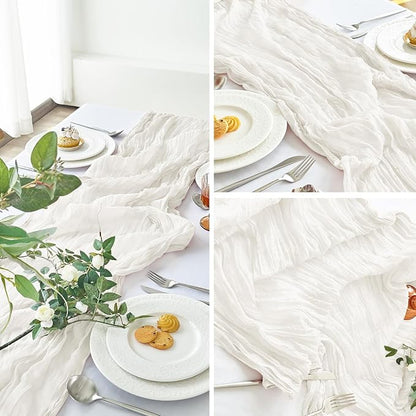 IVAPUPU 2 Pcs Cheesecloth Table Runner - 10ft Ivory White Boho Gauze Cheese - Image 7