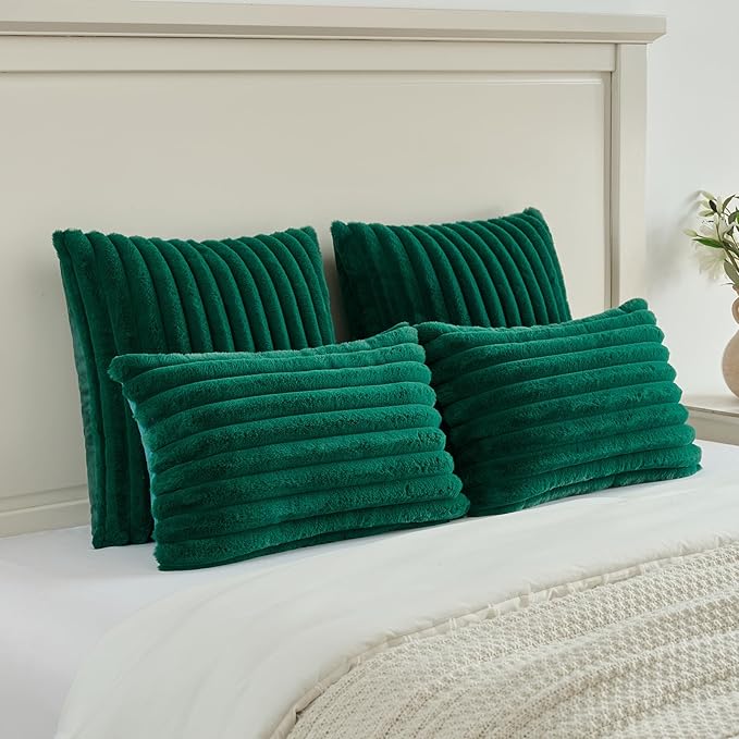 FUTEI Christmas Emerald Green Throw Pillow Covers Set of 2, 26x26 Inch Striped - Image 5