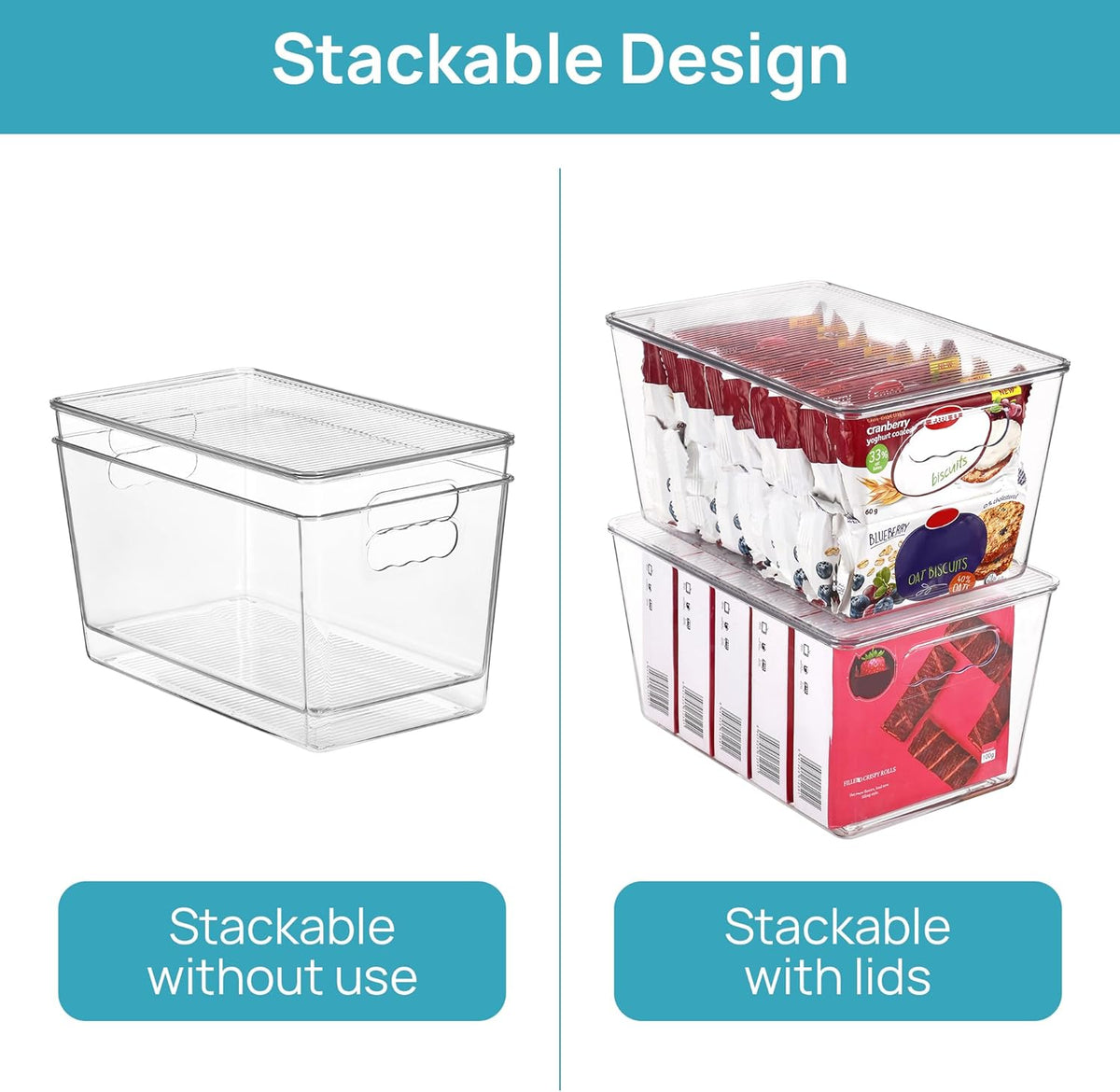 vtopmart 6 pack clear stackable storage bins with, close-up detail