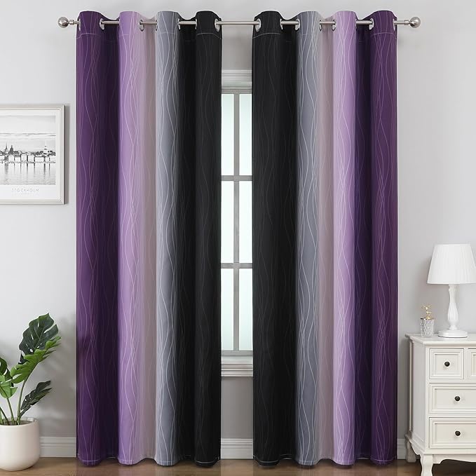 Estelar Textiler Black and Purple Ombre Blackout Curtains 90 Inches Long 2 - Image 2