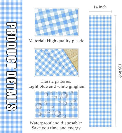 12 Pcs Light Blue and White Checkered Table Runner Plastic 14 x 108 Disposable - Image 3
