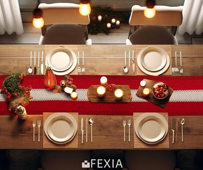 FEXIA Boho Red Table Runner for Holiday Decoration 72 Inches Long Red & Cream - Image 7