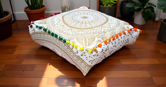 CRAFT KALA Gold Large Hippie Mandala Meditation Floor Ottoman Pillow Cushion - Image 3