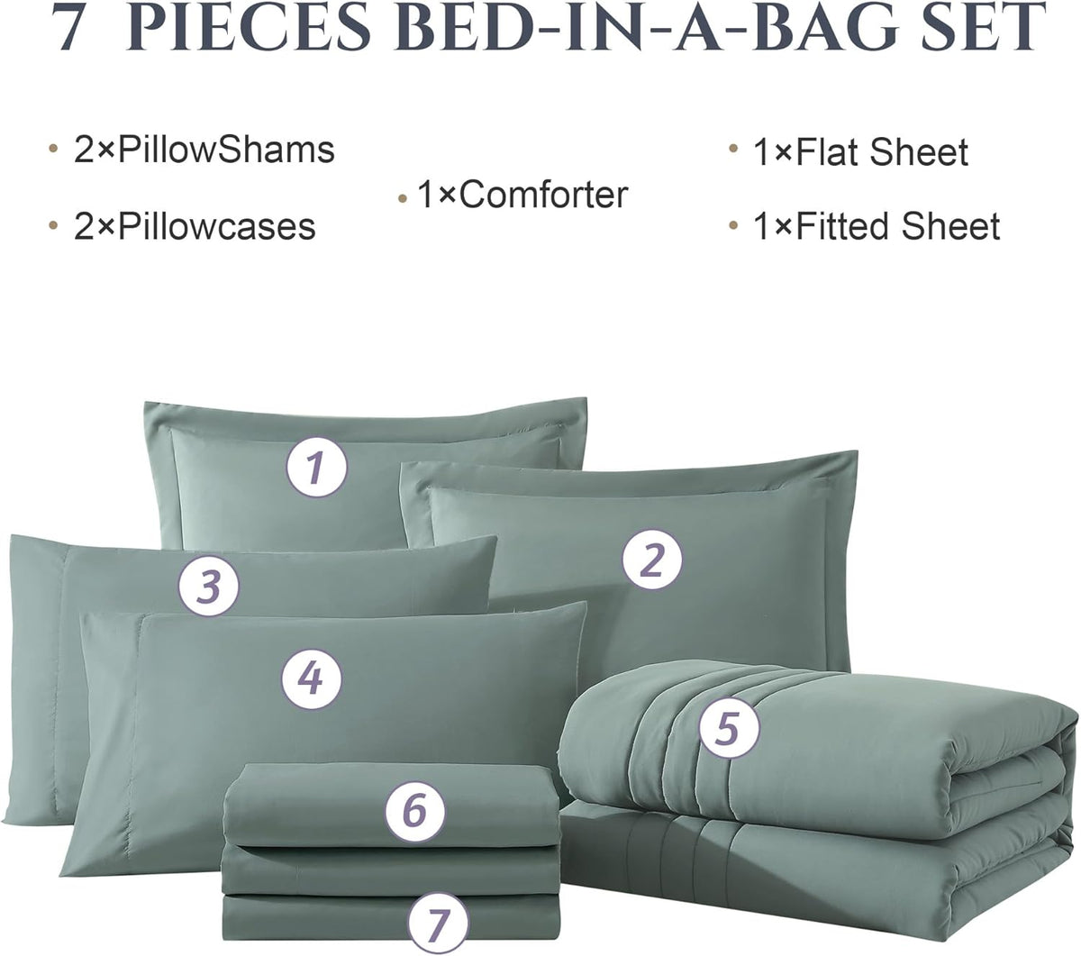 full size comforter sets-7 pieces sage soft bed on a desk or shelf
