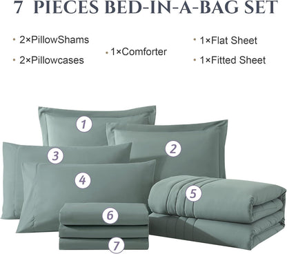 full size comforter sets-7 pieces sage soft bed on a desk or shelf