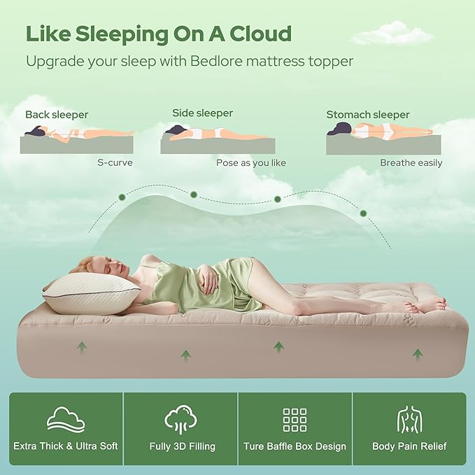 BEDLORE Full Size Mattress Topper Viscose Derived from Bamboo, Thick Pillow Top - Image 4