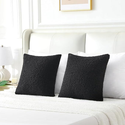 FUTEI Black Throw Pillow Covers 16x16 Inch Set of 2, Furry Faux Fur Teddy - Image 6