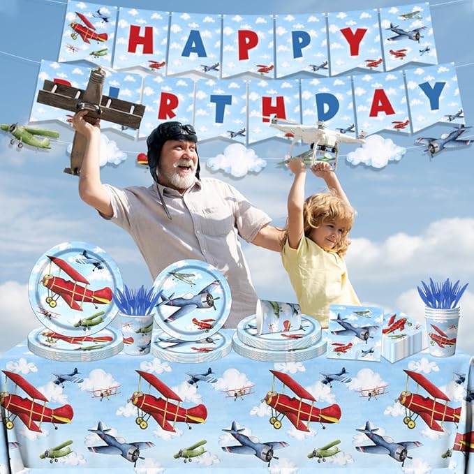 142pcs Airplane Birthday Party Decorations Airplane Party Tableware Supplies - Image 2