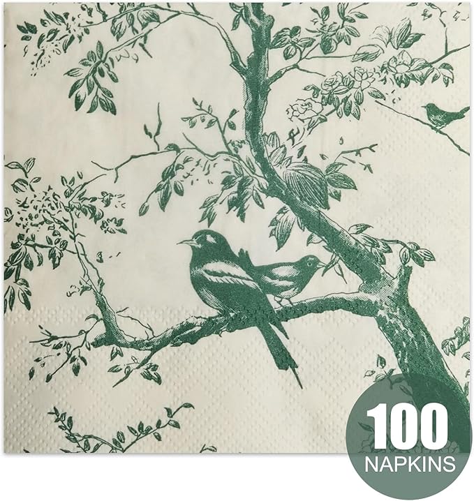 100 Pack Sage Green Paper Cocktail Napkins, Special Birds and Tree Decorative - Image 7