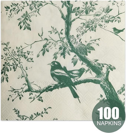 100 Pack Sage Green Paper Cocktail Napkins, Special Birds and Tree Decorative - Image 7